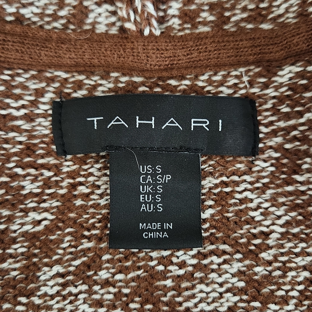 Tahari Hooded Open Front Marled Knit Sweater Cardigan with Pockets - Picture 10 of 11